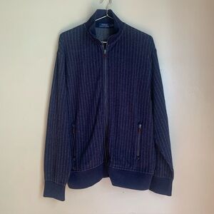 Ralph Lauren Polo Double Knit Striped Sweater Bomber Zip Jacket Blue